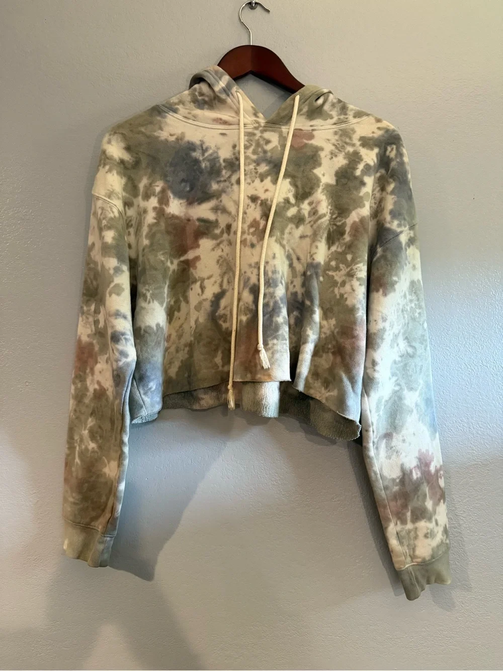 wild fable Olive, Cream & Brown Tie-Dye Cropped Hoodie - Picture 1 of 3